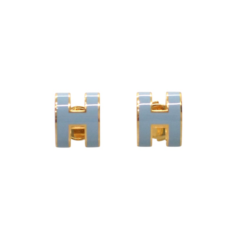 エルメス HERMES ポップH アッシュ ピアス メタル ブルー ゴールド金具