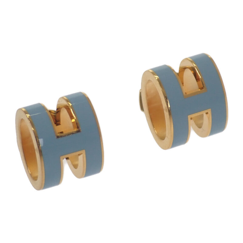 エルメス HERMES ポップH アッシュ ピアス メタル ブルー ゴールド金具 レディース【中古】【ABランク】