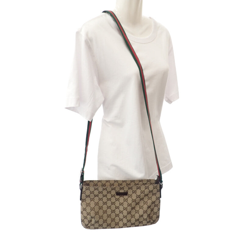 グッチ GUCCI GGキャンバスショルダー ウェビングライン 189749KQWGR9791 ショルダーバッグ GGキャンバス ベージュ ブラウン レディース メンズ【中古】【ABランク】