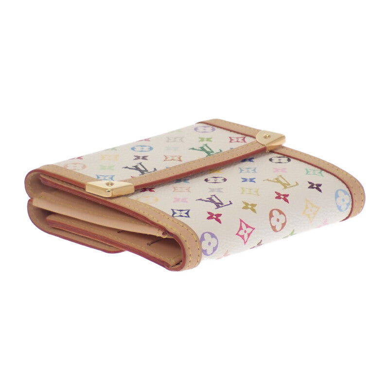 路易威登 LOUIS VUITTON 村上隆 M92983 Monogram Porte Monnaie Billet Credit 三折錢包 Monogram Multicolor 帆布 白色 多色 Bron 金色金屬 女款【中古】【A級】