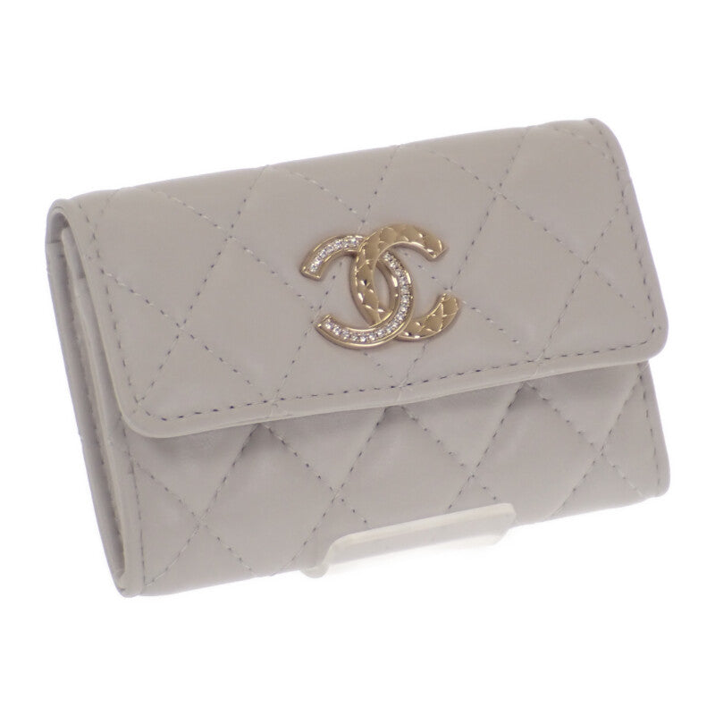 シャネル CHANEL フラップ AP4342 カードケース ラムスキン ライトグレー ゴールド金具 レディース【中古】【Aランク】