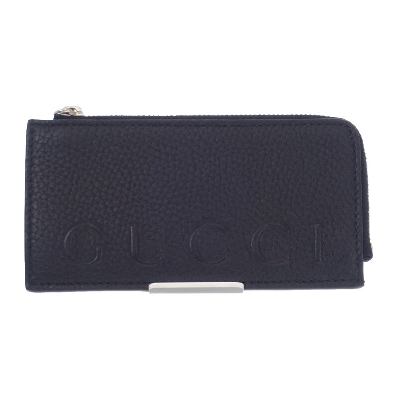 グッチ GUCCI ロゴ ジップ 835073AAE1W1000 カードケース カーフスキン ブラック シルバー金具 メンズ【中古】【Aランク】
