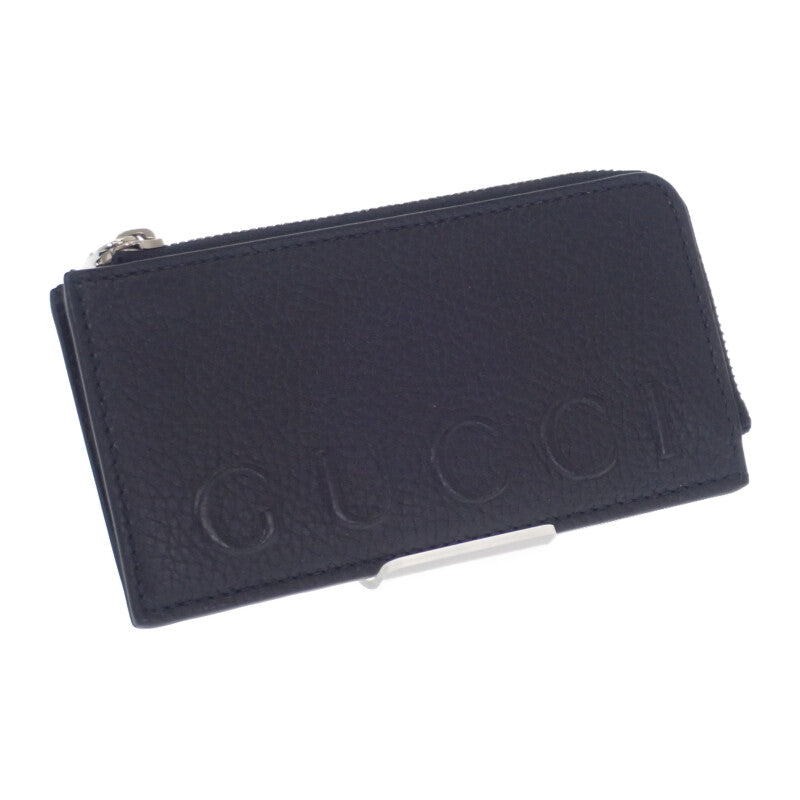 グッチ GUCCI ロゴ ジップ 835073AAE1W1000 カードケース カーフスキン ブラック シルバー金具 メンズ【中古】【Aランク】
