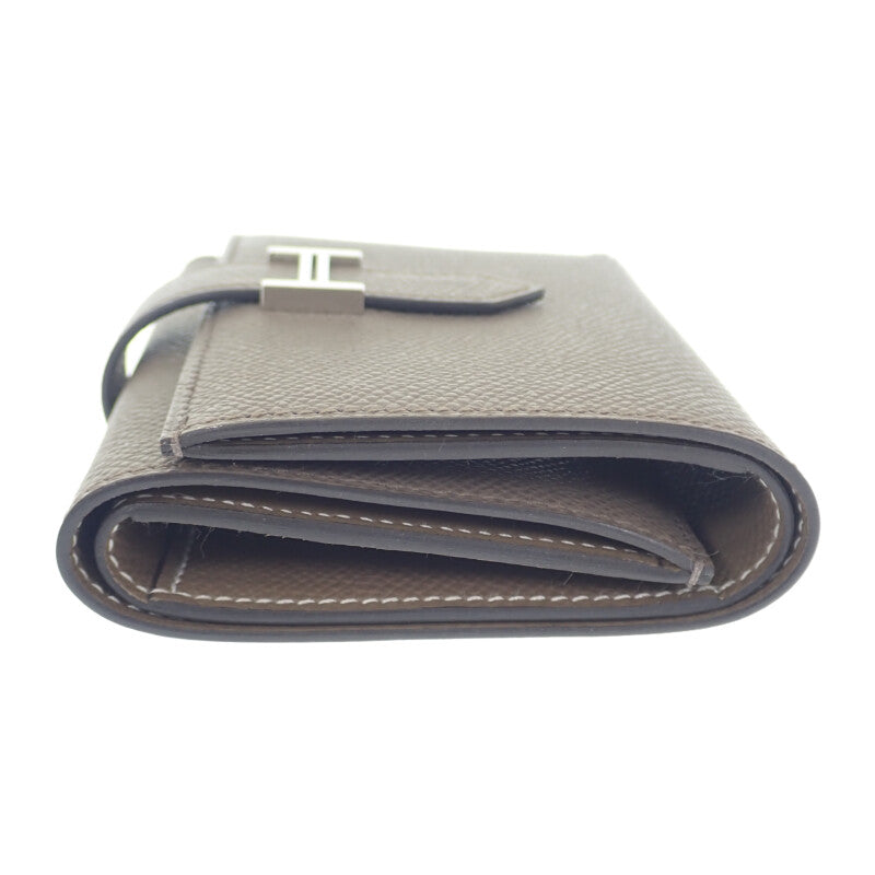 愛馬仕 HERMES Bearn Kombi Neversou K刻印 三折錢包 Veau Epsom 錫灰色 埃托佩色 銀扣 女款【中古】【A級品】