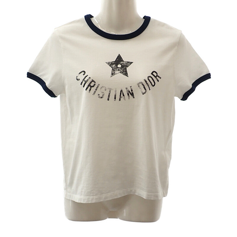 クリスチャンディオール Christian Dior Dioriviera XS 543T07A4537_X0883 半袖Ｔシャツ クルーネック コットンジャージー ホワイト ネイビー レディース【中古】【Aランク】 ディオール Dior Dioriviera XS 543T07A4537_X0883 半袖Tシャツ