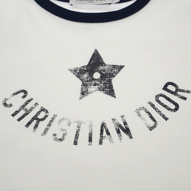 ディオール Dior Dioriviera XS 543T07A4537_X0883 半袖Tシャツ コットンジャージー ホワイト ネイビー レディース【中古】【Aランク】