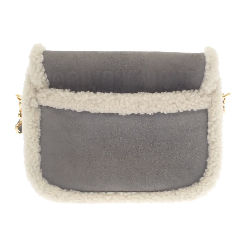 ディオール Dior Bobby ミディアム ショルダーバッグ スウェード ムートン グレー ゴールド金具 レディース【中古】【ABランク】