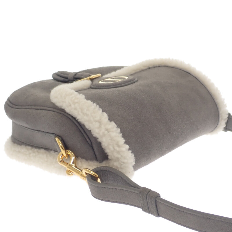 ディオール Dior Bobby ミディアム ショルダーバッグ スウェード ムートン グレー ゴールド金具 レディース【中古】【ABランク】