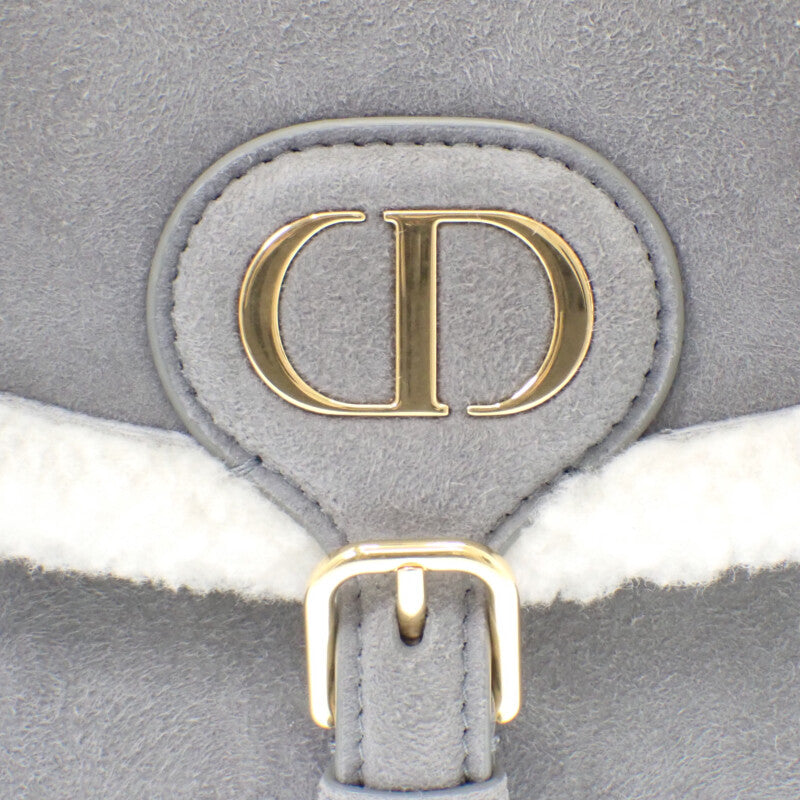 ディオール Dior Bobby ミディアム ショルダーバッグ スウェード ムートン グレー ゴールド金具 レディース【中古】【ABランク】