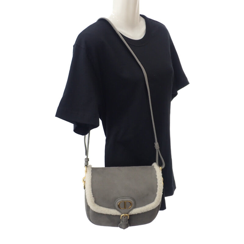ディオール Dior Bobby ミディアム ショルダーバッグ スウェード ムートン グレー ゴールド金具 レディース【中古】【ABランク】