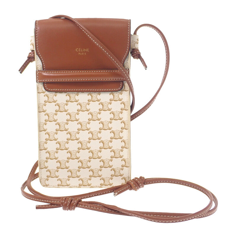 セリーヌ CELINE モバイルポーチ 10G332CQD ショルダーバッグ ラムスキン トリオンフキャンバス タン レディース【中古】【Aランク】