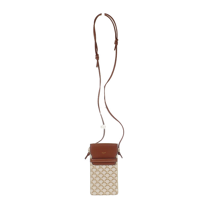 セリーヌ CELINE モバイルポーチ 10G332CQD ショルダーバッグ ラムスキン トリオンフキャンバス タン レディース【中古】【Aランク】