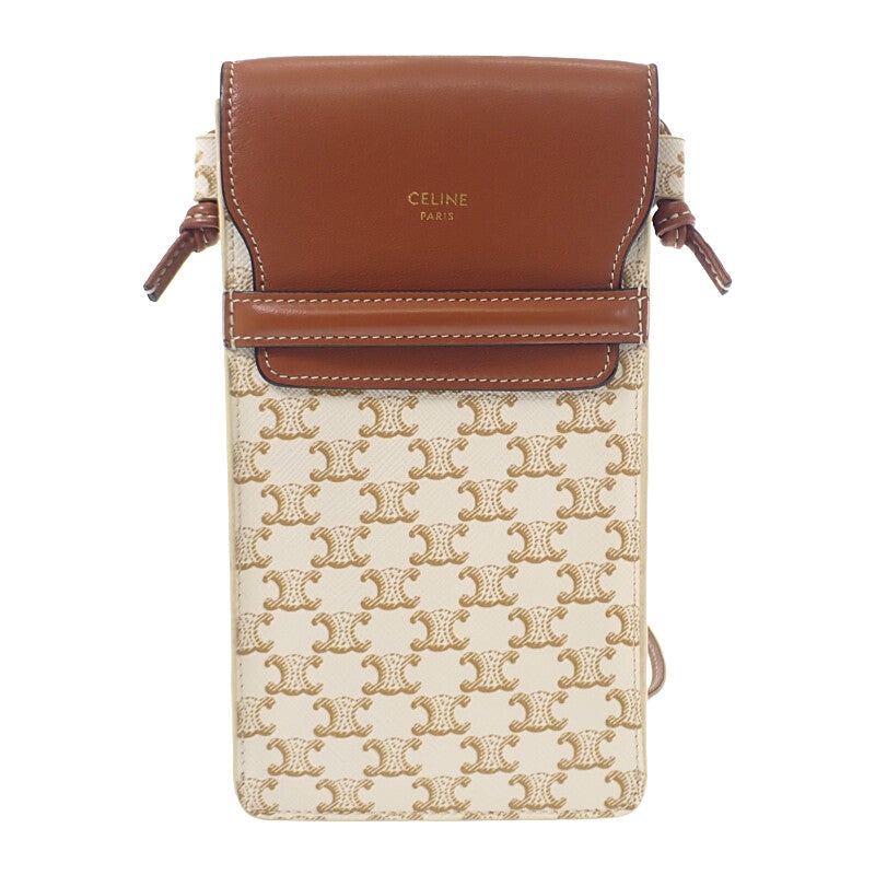 セリーヌ CELINE モバイルポーチ 10G332CQD ショルダーバッグ ラムスキン トリオンフキャンバス タン レディース【中古】【Aランク】