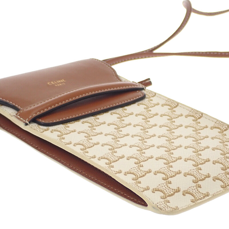 セリーヌ CELINE モバイルポーチ 10G332CQD ショルダーバッグ ラムスキン トリオンフキャンバス タン レディース【中古】【Aランク】