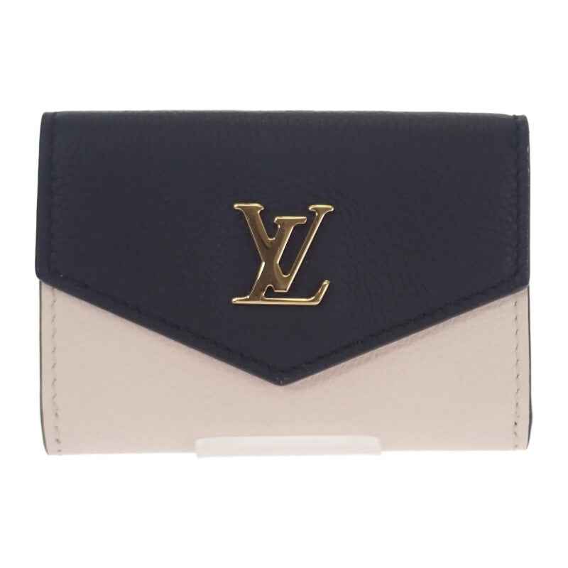 ルイヴィトン LOUIS VUITTON ポルトフォイユ・ロックミニ M80984 三つ折り財布 グレインカーフレザー ノワール クレーム ピンク ゴールド金具 レディース【中古】【Aランク】