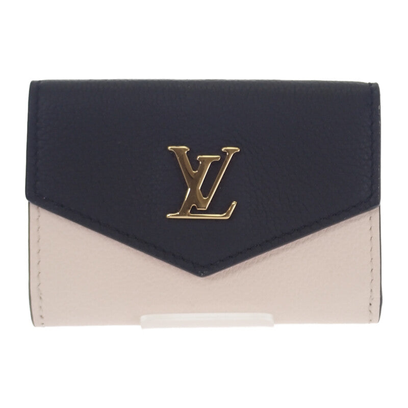 ルイヴィトン LOUIS VUITTON ポルトフォイユ ロックミニ M80984 三つ折り財布 グレインカーフレザー ノワール クレーム ピンク ゴールド金具 レディース【中古】【Aランク】