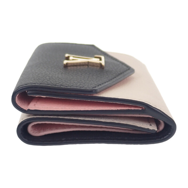 ルイヴィトン LOUIS VUITTON ポルトフォイユ ロックミニ M80984 三つ折り財布 グレインカーフレザー ノワール クレーム ピンク ゴールド金具 レディース【中古】【Aランク】