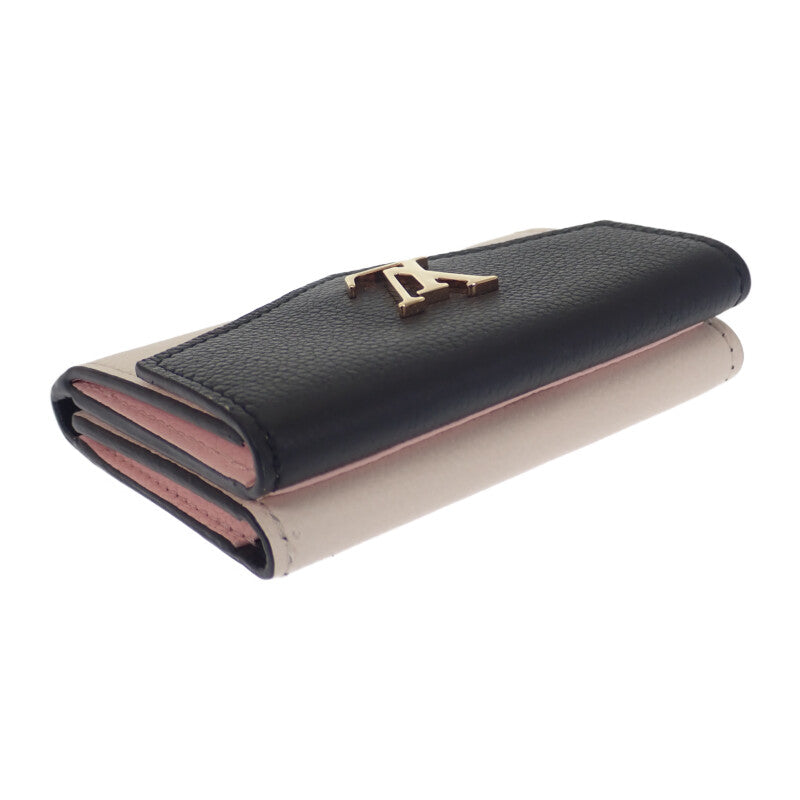 ルイヴィトン LOUIS VUITTON ポルトフォイユ ロックミニ M80984 三つ折り財布 グレインカーフレザー ノワール クレーム ピンク ゴールド金具 レディース【中古】【Aランク】