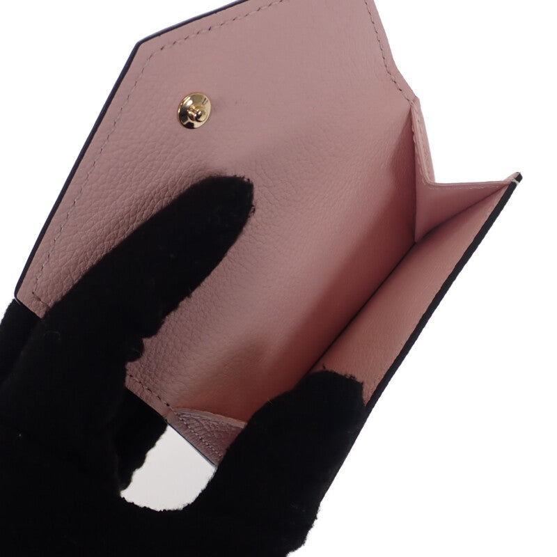 ルイヴィトン LOUIS VUITTON ポルトフォイユ ロックミニ M80984 三つ折り財布 グレインカーフレザー ノワール クレーム ピンク ゴールド金具 レディース【中古】【Aランク】