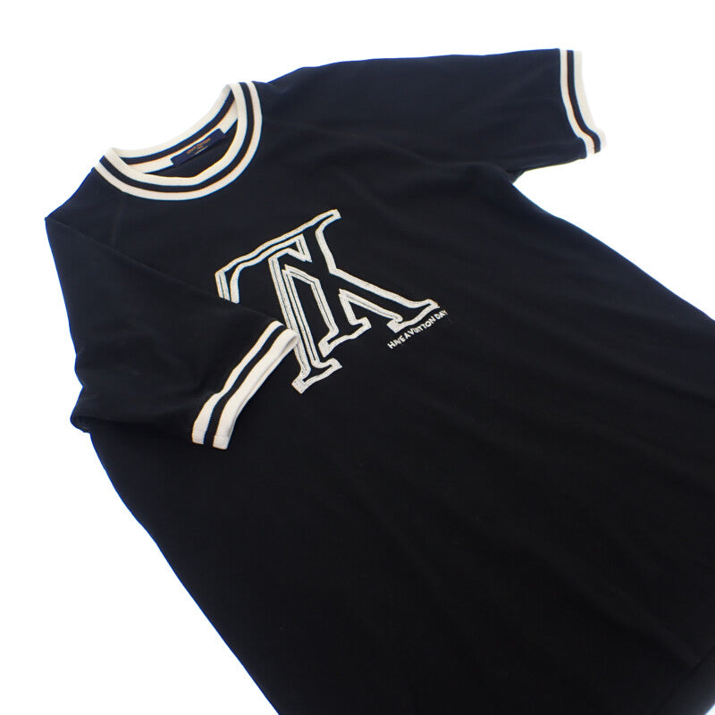 ルイヴィトン LOUIS VUITTON アップサイドダウン XL 半袖Tシャツ コットン ブラック ホワイト メンズ【中古】【ABランク】
