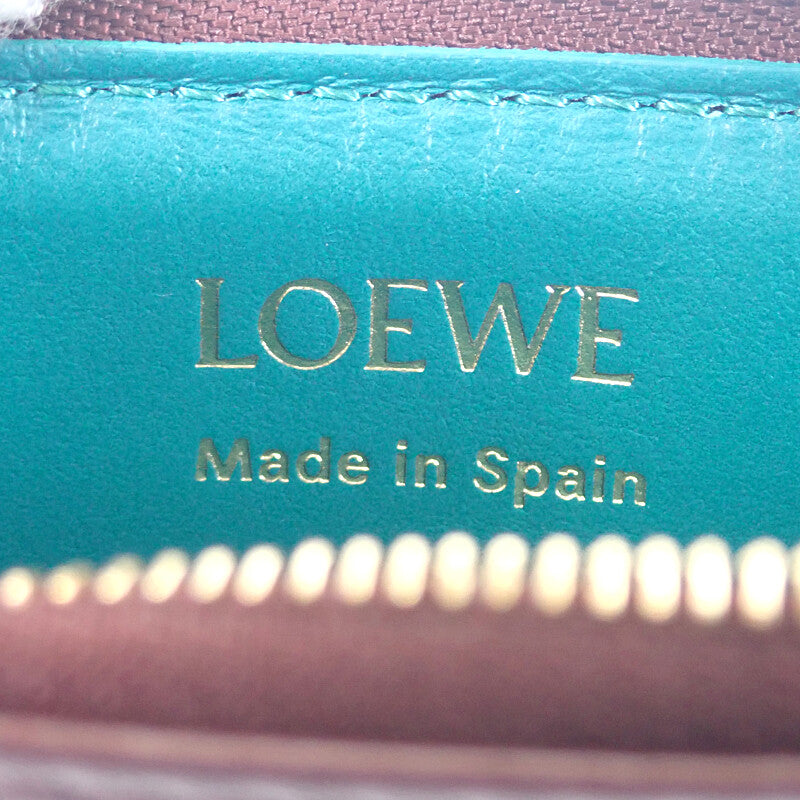 ロエベ LOEWE ノット コインカードホルダー CEM1Z40X01 カードケース シャイニーナパカーフ バーガンディ エメラルドグリーン ゴールド金具 レディース【中古】【ABランク】