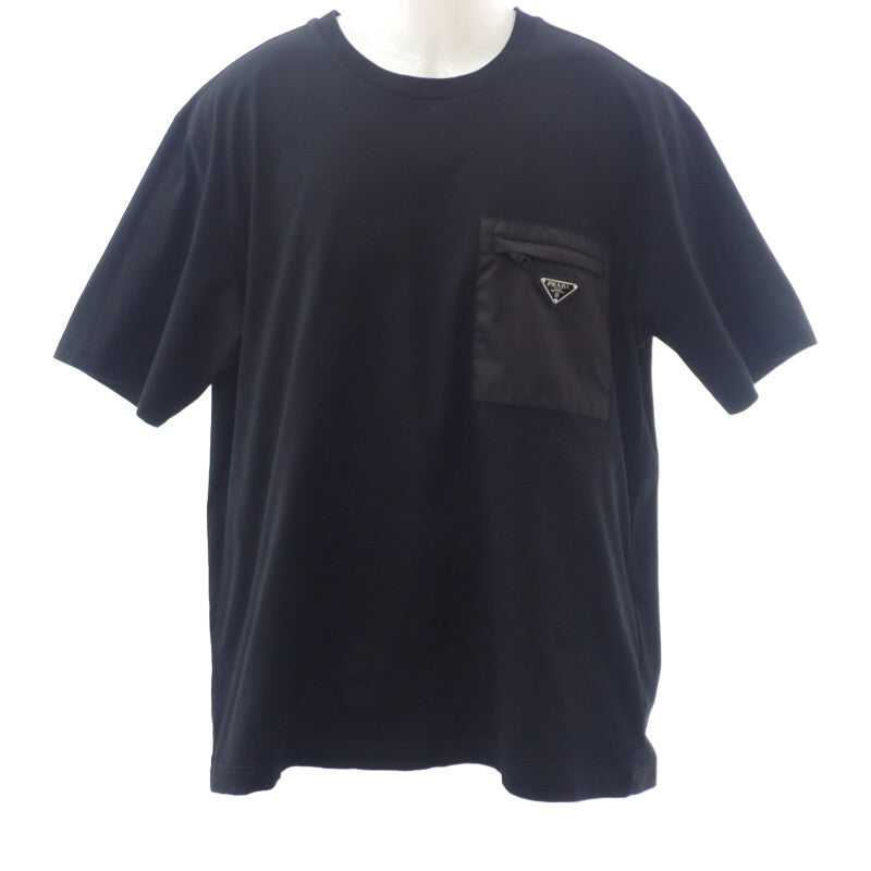 プラダ PRADA ジャージーTシャツ XXXXL UTN661_11CK_F0002_S_221 半袖Tシャツ コットン ナイロン ブラック シルバー金具 メンズ【中古】【Aランク】