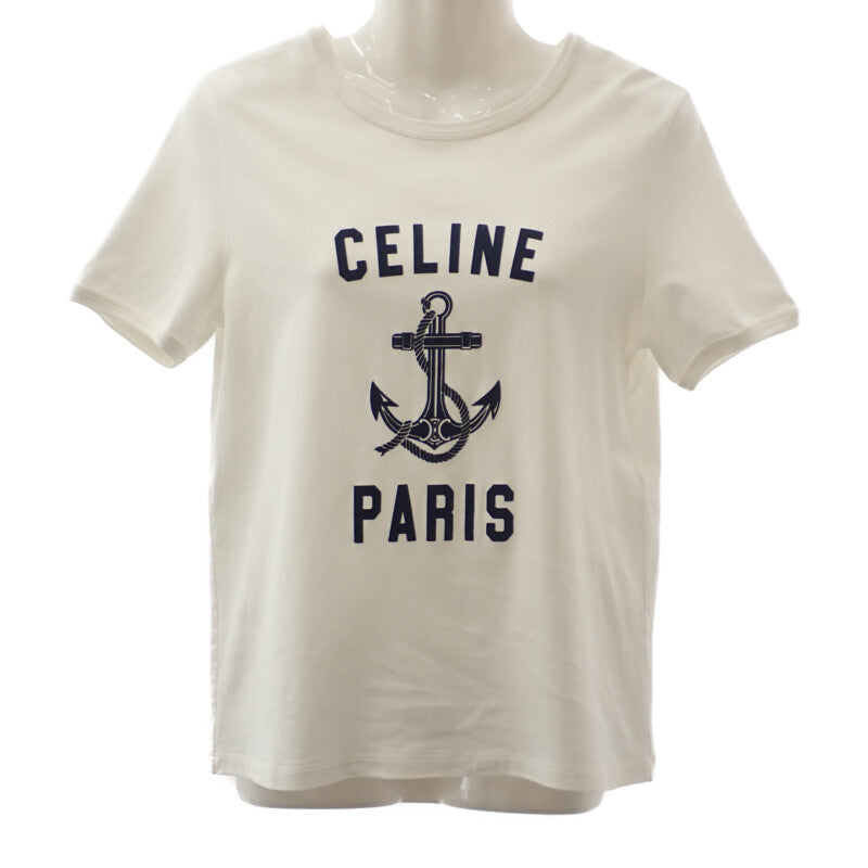 セリーヌ CELINE アンカー 70’s クルーネック M 2X80D671Q.01MA 半袖Tシャツ コットン ホワイト ネイビー レディース【中古】【Aランク】