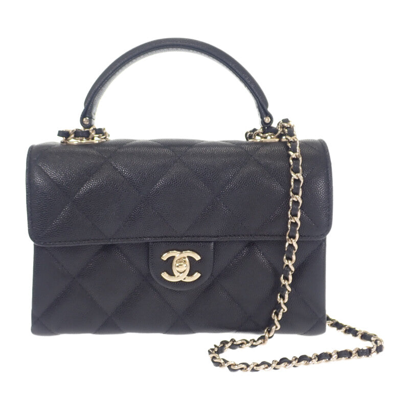 シャネル CHANEL トップハンドル チェーンバッグ AP4568 2WAYバッグ キャビアスキン ブラック ゴールド金具 レディース【中古】【Aランク】