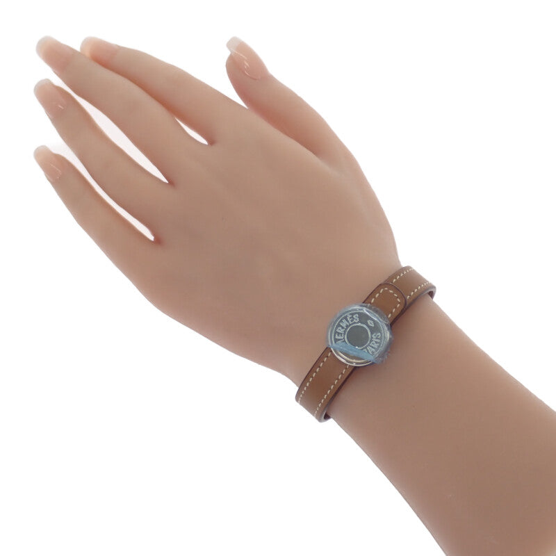 愛馬仕 HERMES Selier Looping 購自特賣會 手環 皮革 棕色 黑色 銀色金屬 女款 男款【中古】【A級品】