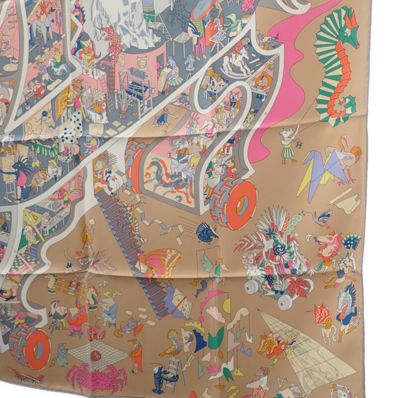 エルメス HERMES カレ90 Academia Hippica H004281S 06 スカーフ シルク ローズボンボン グリブルーテ マルチカラー レディース【中古】【Sランク】