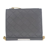 ボッテガヴェネタ BOTTEGA VENETA ソルスティス スモール 788055 二つ折り財布 イントレチャート グレー ゴールド金具 メンズ レディース【中古】【Aランク】
