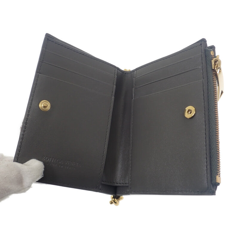 ボッテガヴェネタ BOTTEGA VENETA ソルスティス スモール 788055 二つ折り財布 イントレチャート グレー ゴールド金具 メンズ レディース【中古】【Aランク】