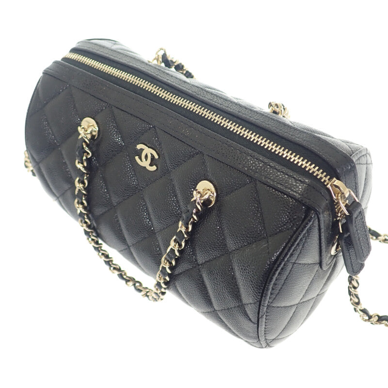 香奈兒 CHANEL Matelasse 迷你波士頓包 2025SS AP4474 B10583 兩用包 肩背包 魚子醬皮革 黑色 金色金屬 女士【中古】【A級】