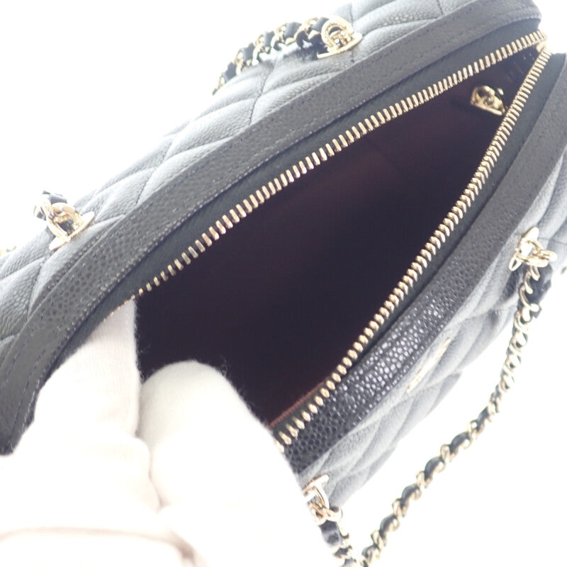 香奈兒 CHANEL Matelasse 迷你波士頓包 2025SS AP4474 B10583 兩用包 肩背包 魚子醬皮革 黑色 金色金屬 女士【中古】【A級】