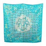 エルメス HERMES カレ90 スカーフ シルク グリーン ブルー レディース【中古】【Aランク】