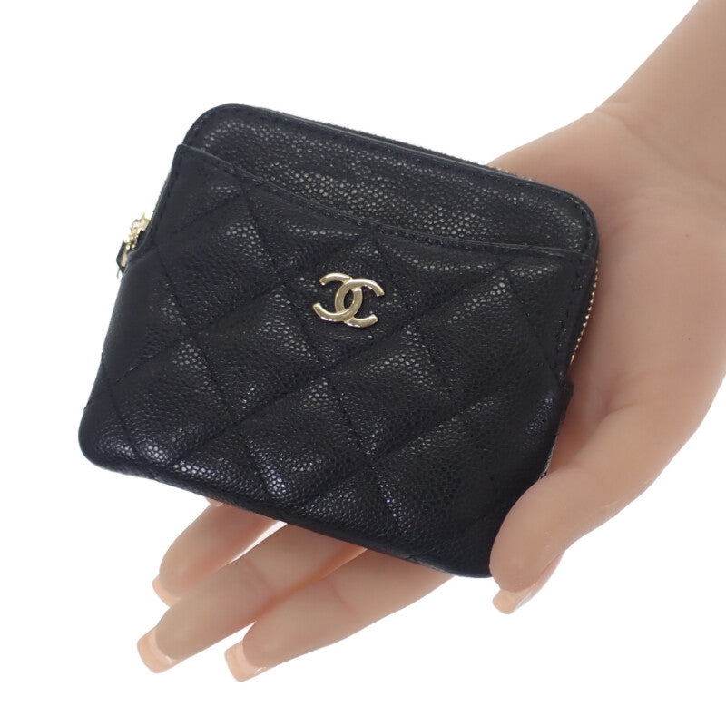 香奈兒 CHANEL 經典拉鍊零錢包 AP2061 零錢包 魚子醬皮革 黑色 金色五金 女士【中古】【A級】
