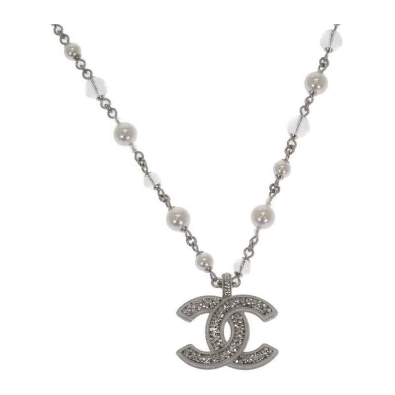 シャネル CHANEL CCロングペンダント ネックレス メタル フェイクパール クリスタル シルバー レディース【中古】【Aランク】