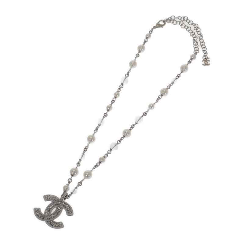 シャネル CHANEL CCロングペンダント ネックレス メタル フェイクパール クリスタル シルバー レディース【中古】【Aランク】