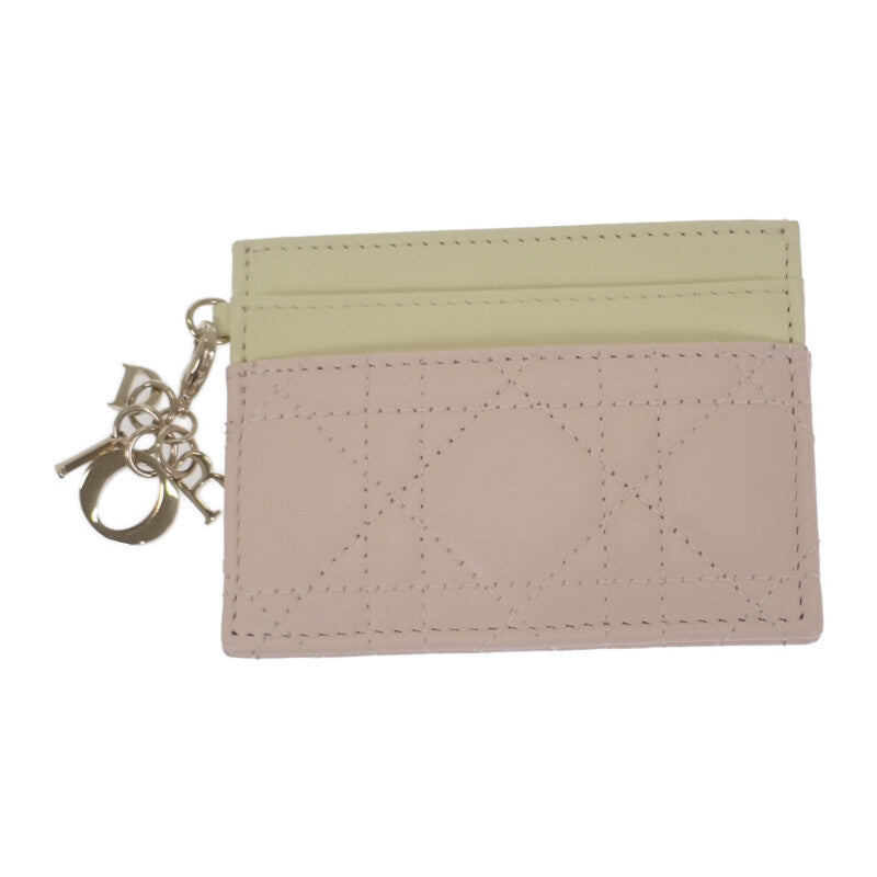 ディオール Dior Lady Dior Freesia カードホルダー S0974OBWS カードケース ラムスキン ピンク イエロー ゴールド金具 レディース【中古】【Aランク】