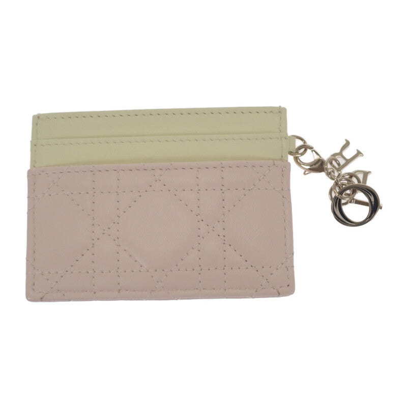 ディオール Dior Lady Dior Freesia カードホルダー S0974OBWS カードケース ラムスキン ピンク イエロー ゴールド金具 レディース【中古】【Aランク】