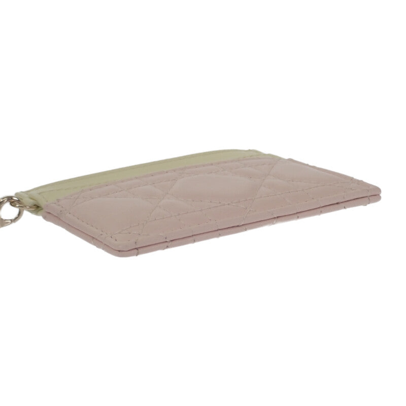 ディオール Dior Lady Dior Freesia カードホルダー S0974OBWS カードケース ラムスキン ピンク イエロー ゴールド金具 レディース【中古】【Aランク】