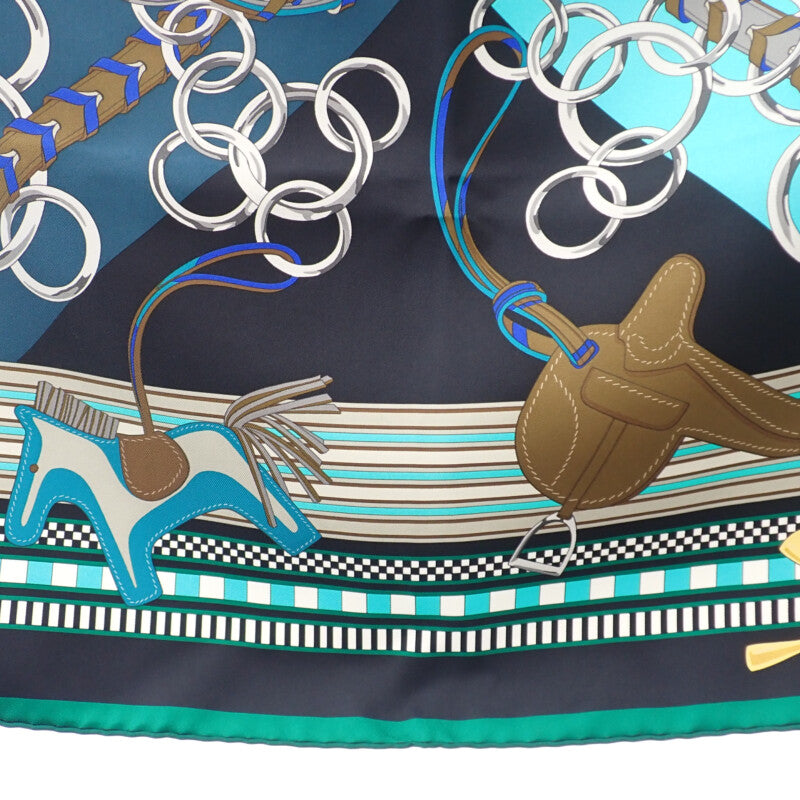 エルメス HERMES カレ90 馬勒とチャーム スカーフ シルク ブラック グリーン レディース【中古】【Aランク】