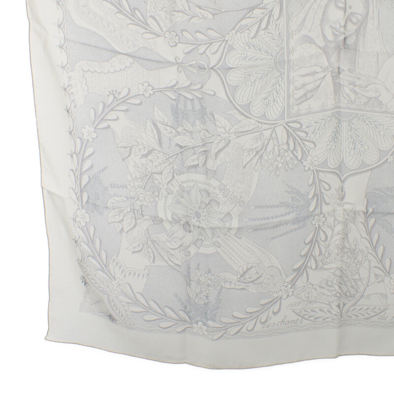 エルメス HERMES カレ90 Les chants du Henne hennaの歌 スカーフ シルク アイボリー グレー レディース【中古】【Aランク】