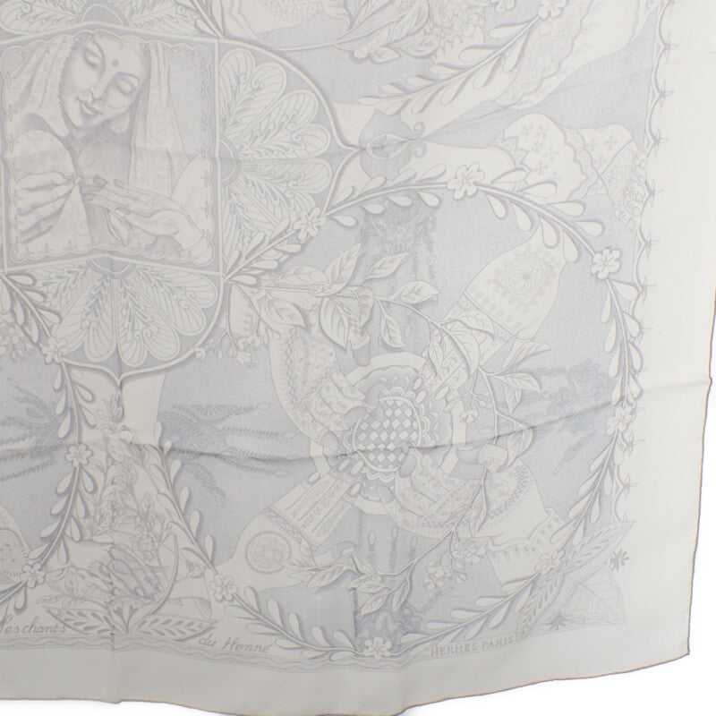 エルメス HERMES カレ90 Les chants du Henne hennaの歌 スカーフ シルク アイボリー グレー レディース【中古】【Aランク】