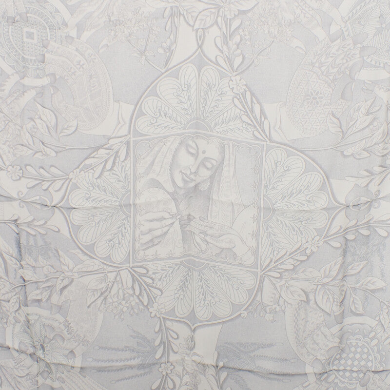 エルメス HERMES カレ90 Les chants du Henne hennaの歌 スカーフ シルク アイボリー グレー レディース【中古】【Aランク】