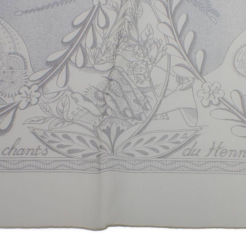 エルメス HERMES カレ90 Les chants du Henne hennaの歌 スカーフ シルク アイボリー グレー レディース【中古】【Aランク】
