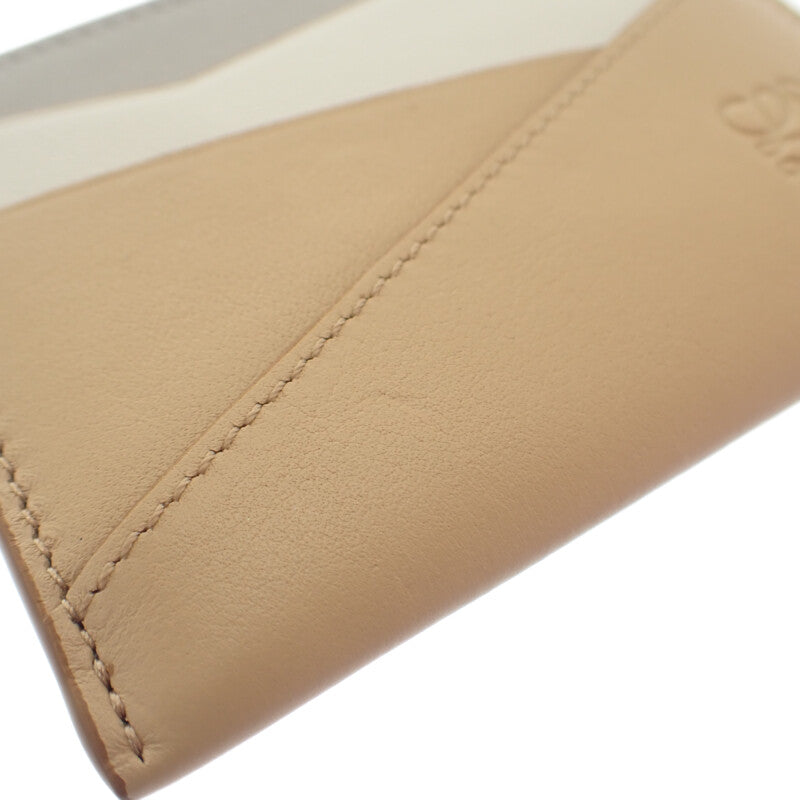 LOEWE 羅威 拼圖平紋卡片套 C510Q77X06 小牛皮 米色 女士款【中古】【AB級】