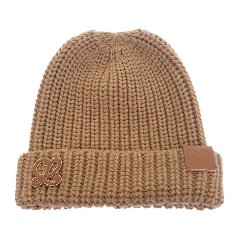 ロエベ LOEWE アナグラムブローチビーニー F000487XEK ニットキャップ ウール キャメル メンズ レディース【中古】【Aランク】