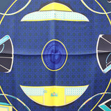 エルメス HERMES カレ90 折り畳み式幌馬車 LES VOITURES A TRANSFORMATION ソルド品 スカーフ シルク ネイビー レディース【中古】【Aランク】