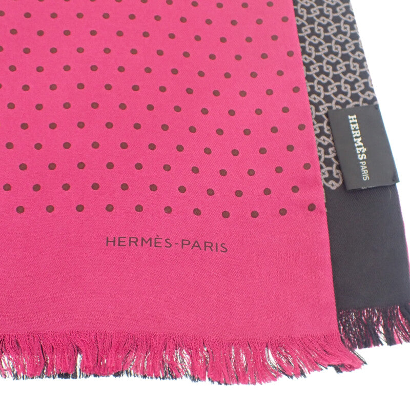 エルメス HERMES ポルカドット スカーフ シルク ピンク ブラック レディース【中古】【ABランク】